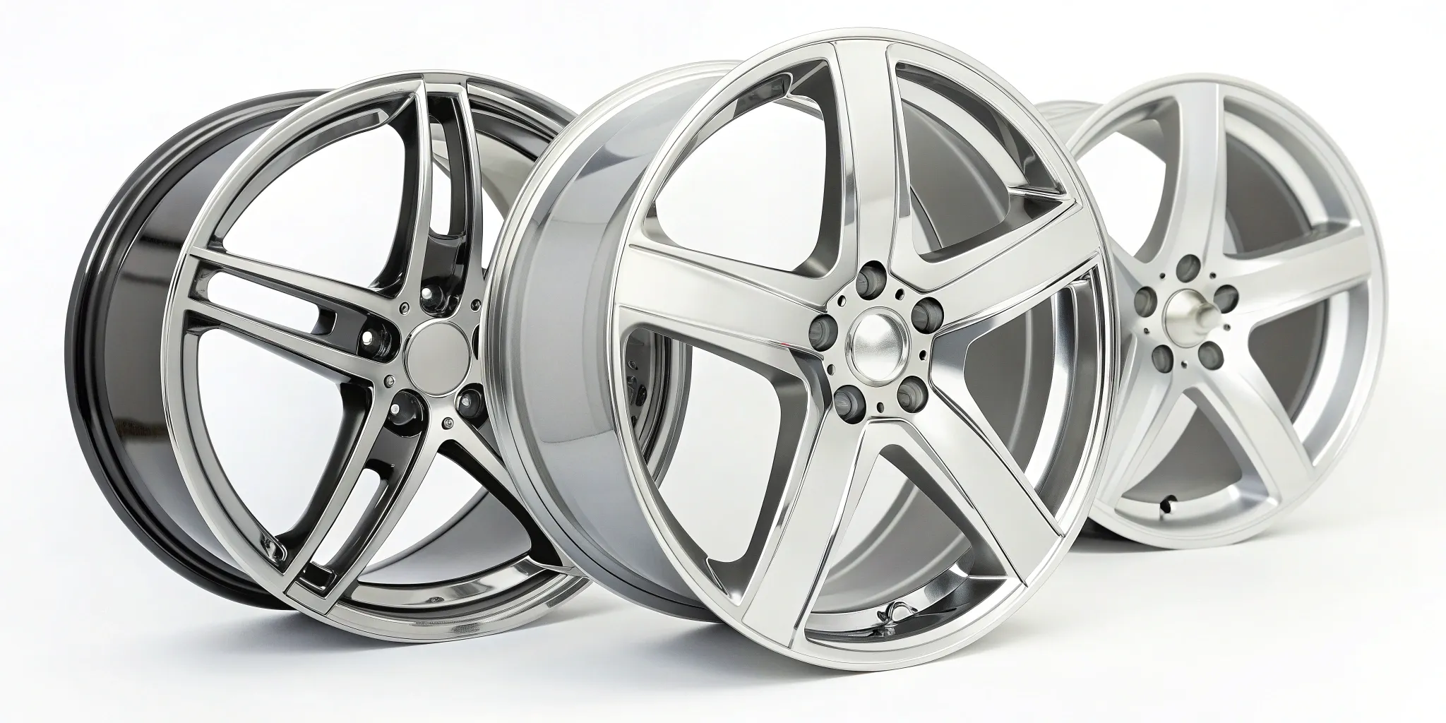 Modern five-spoke chrome and alloy rims for sale in Tampa, FL.